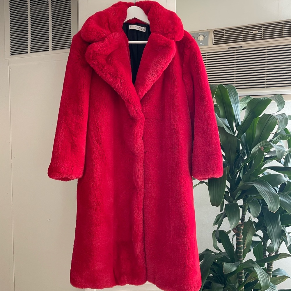 Mango Red faux Fur coat
